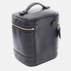 Pre Owned Chanel Vanity Black Leather Top Handle Bag