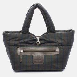 Pre Owned Chanel CC Coco Small Khaki Green Nylon Leather Tote