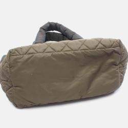 Pre Owned Chanel CC Coco Small Khaki Green Nylon Leather Tote