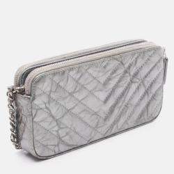 Pre Owned Chanel Coco Chevron V Stitch Silver Patent Leather  Chain Shoulder Bag