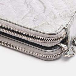 Pre Owned Chanel Coco Chevron V Stitch Silver Patent Leather  Chain Shoulder Bag
