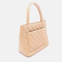 Pre Owned Chanel CC coco Medallion Beige Calfskin Tote GHW