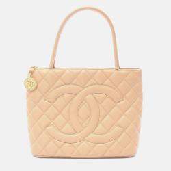 Pre Owned Chanel CC coco Medallion Beige Calfskin Tote GHW