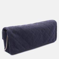 Pre Owned Chanel Navy Blue Cotton Jersey Chain Shoulder Bag