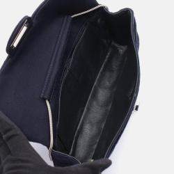 Pre Owned Chanel Navy Blue Cotton Jersey Chain Shoulder Bag