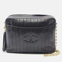 Pre Owned Chanel Mademoiselle CC Coco Mark Black Lambskin Leather Shoulder Bag