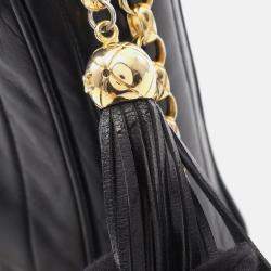 Pre Owned Chanel Mademoiselle CC Coco Mark Black Lambskin Leather Shoulder Bag