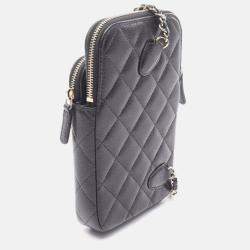Pre Owned Chanel Matelasse Black Calfskin Phone Holder Shoulder Bag GHW