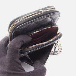 Pre Owned Chanel Matelasse Black Calfskin Phone Holder Shoulder Bag GHW