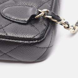 Pre Owned Chanel Matelasse Black Calfskin Phone Holder Shoulder Bag GHW