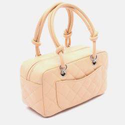 Pre Owned Chanel Coco Cambon Line Mini Beige Patent Leather Bowling Handbag