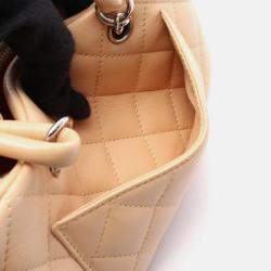 Pre Owned Chanel Coco Cambon Line Mini Beige Patent Leather Bowling Handbag