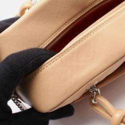 Pre Owned Chanel Coco Cambon Line Mini Beige Patent Leather Bowling Handbag