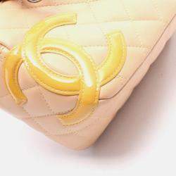 Pre Owned Chanel Coco Cambon Line Mini Beige Patent Leather Bowling Handbag