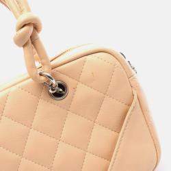 Pre Owned Chanel Coco Cambon Line Mini Beige Patent Leather Bowling Handbag