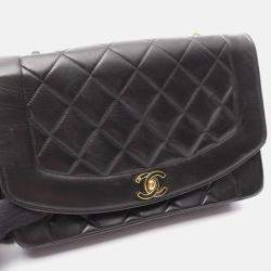 Pre Owned Chanel CC Matelasse Diana Flap Black Lambskin Leather Shoulder Bag