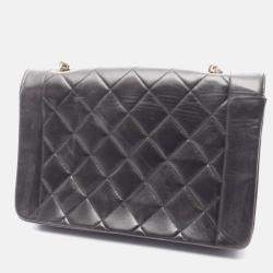 Pre Owned Chanel CC Matelasse Diana Flap Black Lambskin Leather Shoulder Bag