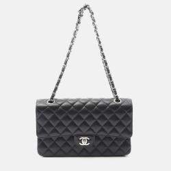 Pre Owned Chanel Coco Matelasse Black Calfskin W Flap Shoulder Bag 