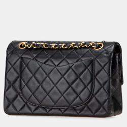 Pre Owned Chanel Black Small Classic Lambskin Double Flap