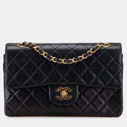 Pre Owned Chanel Black Small Classic Lambskin Double Flap