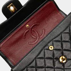 Pre Owned Chanel Black Small Classic Lambskin Double Flap