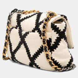 Pre Owned Chanel White Medium Crochet Calfskin 19 Flap