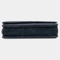 Pre Owned Chanel Navy Blue Lace Overlay Goatskin Wallet On Chain
