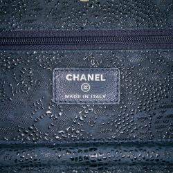 Pre Owned Chanel Navy Blue Lace Overlay Goatskin Wallet On Chain
