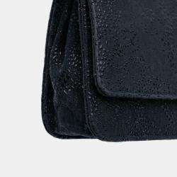 Pre Owned Chanel Navy Blue Lace Overlay Goatskin Wallet On Chain