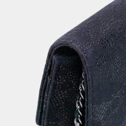 Pre Owned Chanel Navy Blue Lace Overlay Goatskin Wallet On Chain