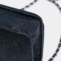 Pre Owned Chanel Navy Blue Lace Overlay Goatskin Wallet On Chain
