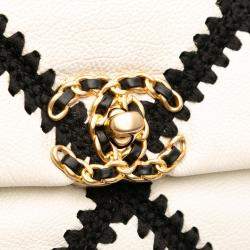 Pre Owned Chanel White Medium Crochet Calfskin 19 Flap
