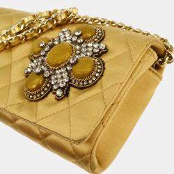 Pre Owned Chanel Gold Satin Straight Flap Shoulder Bag