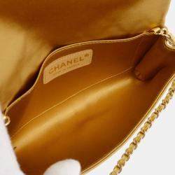 Pre Owned Chanel Gold Satin Straight Flap Shoulder Bag