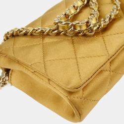 Pre Owned Chanel Gold Satin Straight Flap Shoulder Bag