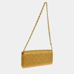 Pre Owned Chanel Gold Satin Straight Flap Shoulder Bag