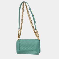 Pre Owned Boy Chanel Emerald Green Lambskin Small Chain Shoulder Bag