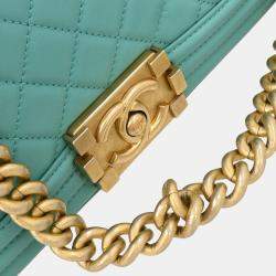 Pre Owned Boy Chanel Emerald Green Lambskin Small Chain Shoulder Bag