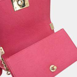 Pre Owned Chanel Boy Chanel Pink Calfskin Small Chain Shoulder Bag