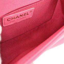 Pre Owned Chanel Boy Chanel Pink Calfskin Small Chain Shoulder Bag