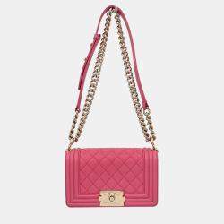 Pre Owned Chanel Boy Chanel Pink Calfskin Small Chain Shoulder Bag