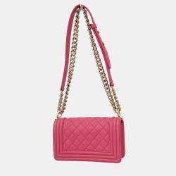 Pre Owned Chanel Boy Chanel Pink Calfskin Small Chain Shoulder Bag