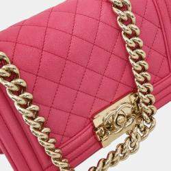 Pre Owned Chanel Boy Chanel Pink Calfskin Small Chain Shoulder Bag