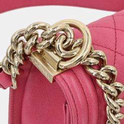 Pre Owned Chanel Boy Chanel Pink Calfskin Small Chain Shoulder Bag