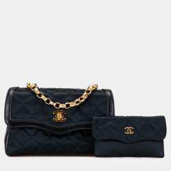 Pre Owned Chanel Black CC Quilted Satin Bijoux Chain Single Flap