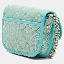 Pre Owned Chanel Blue Mini CC Quilted Denim Messenger Flap