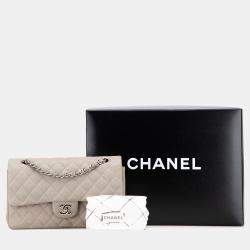 Pre Owned Chanel Grey Medium Classic Caviar Double Flap