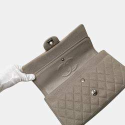 Pre Owned Chanel Grey Medium Classic Caviar Double Flap