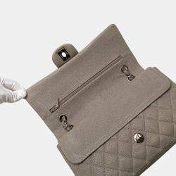 Pre Owned Chanel Grey Medium Classic Caviar Double Flap