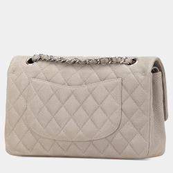 Pre Owned Chanel Grey Medium Classic Caviar Double Flap